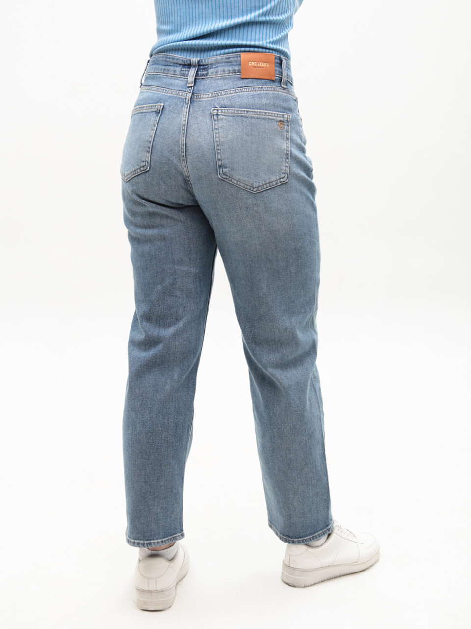 Джинсы женские прямые МОМ светло-синие большие размеры 1645-B