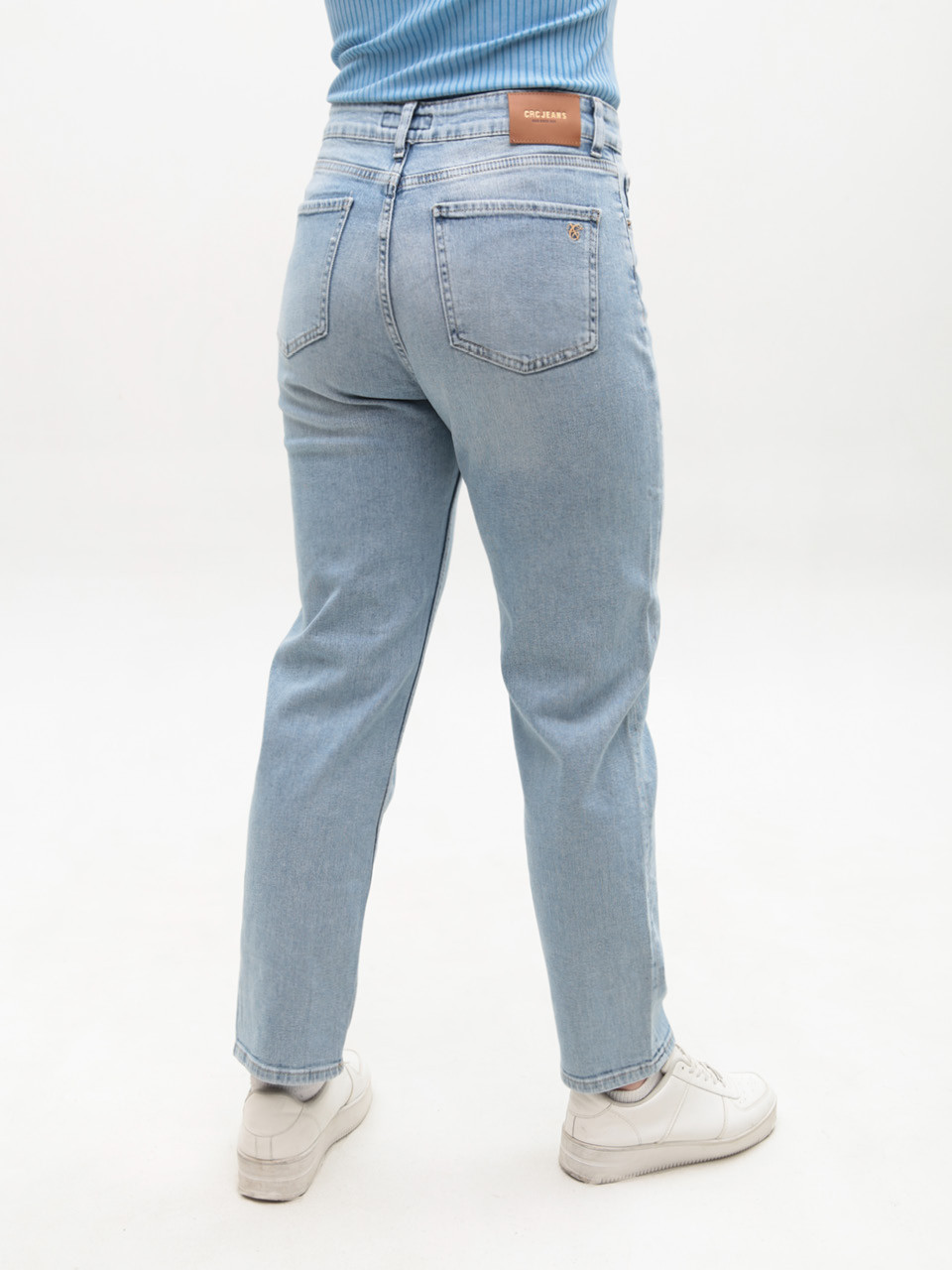 Джинсы женские прямые МОМ голубые большие размеры 1597-B-6
