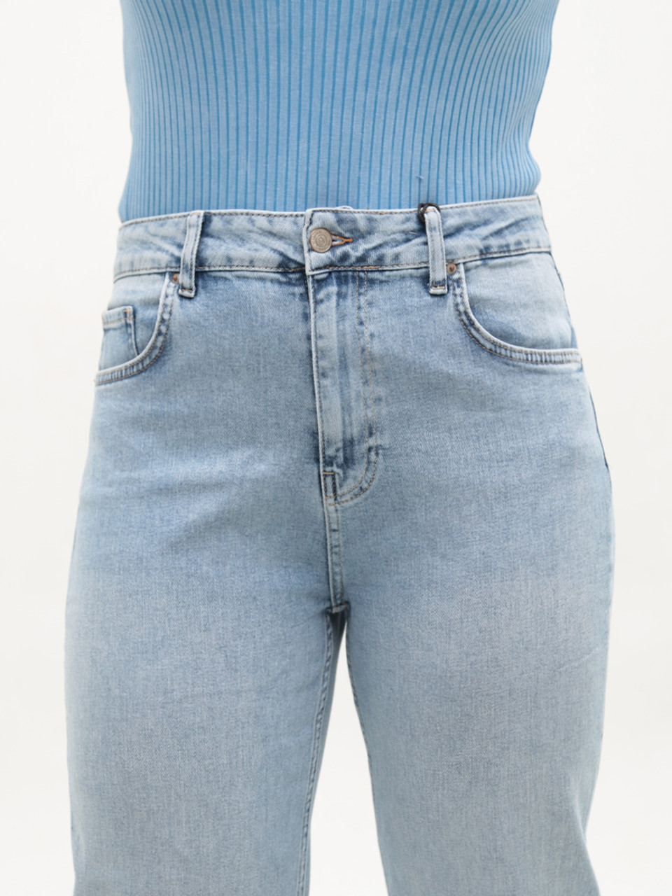 Джинсы женские прямые МОМ голубые большие размеры 1597-B-6