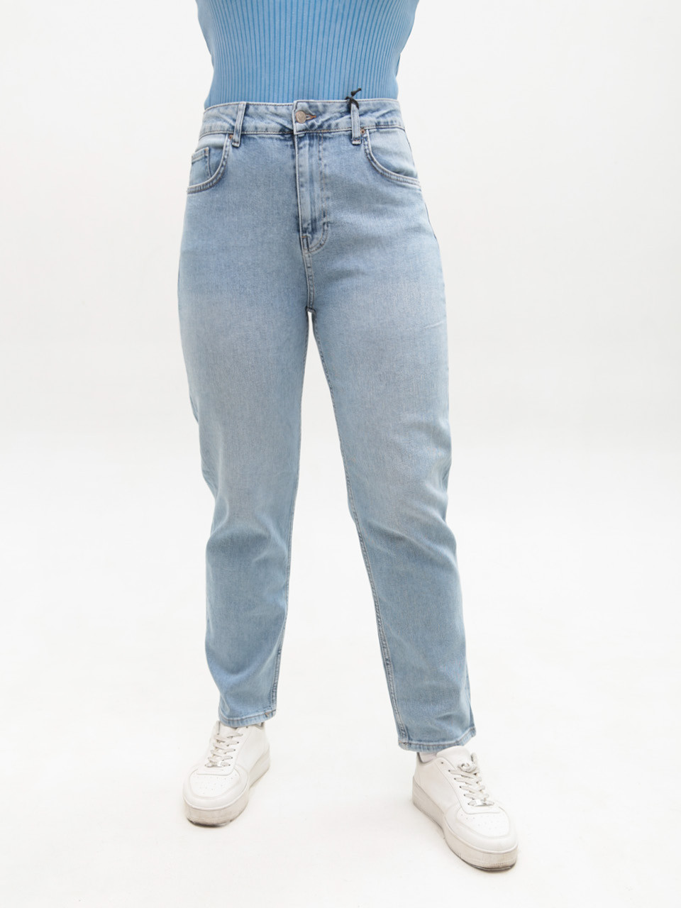 Джинсы женские прямые МОМ голубые большие размеры 1597-B-6