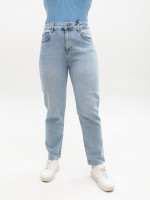Джинсы женские прямые МОМ голубые большие размеры 1597-B-6