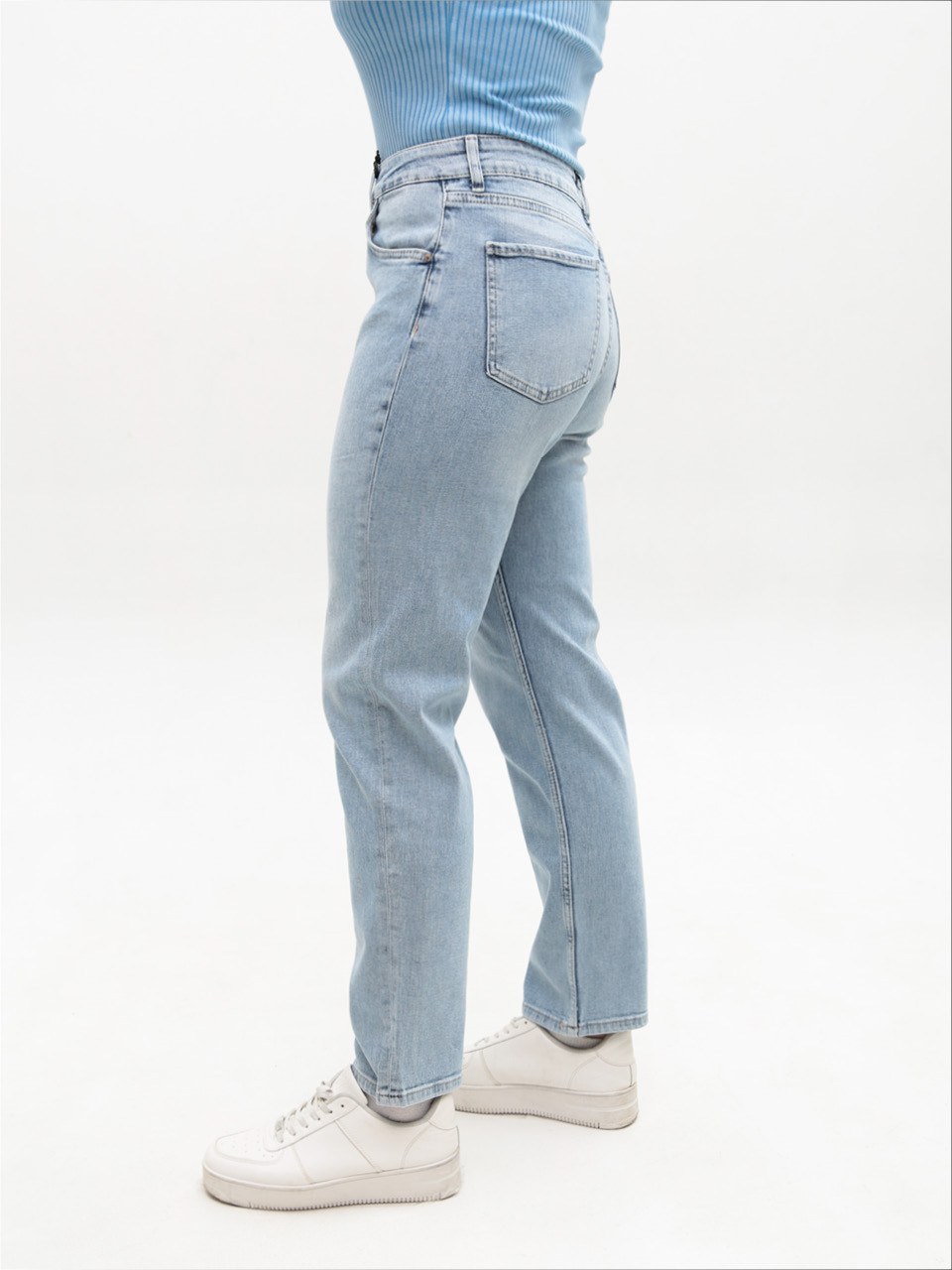 Джинсы женские прямые МОМ голубые большие размеры 1597-B-6