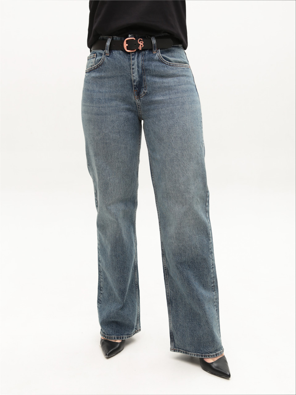 Джинсы женские сине-зеленые широкие 1209-5