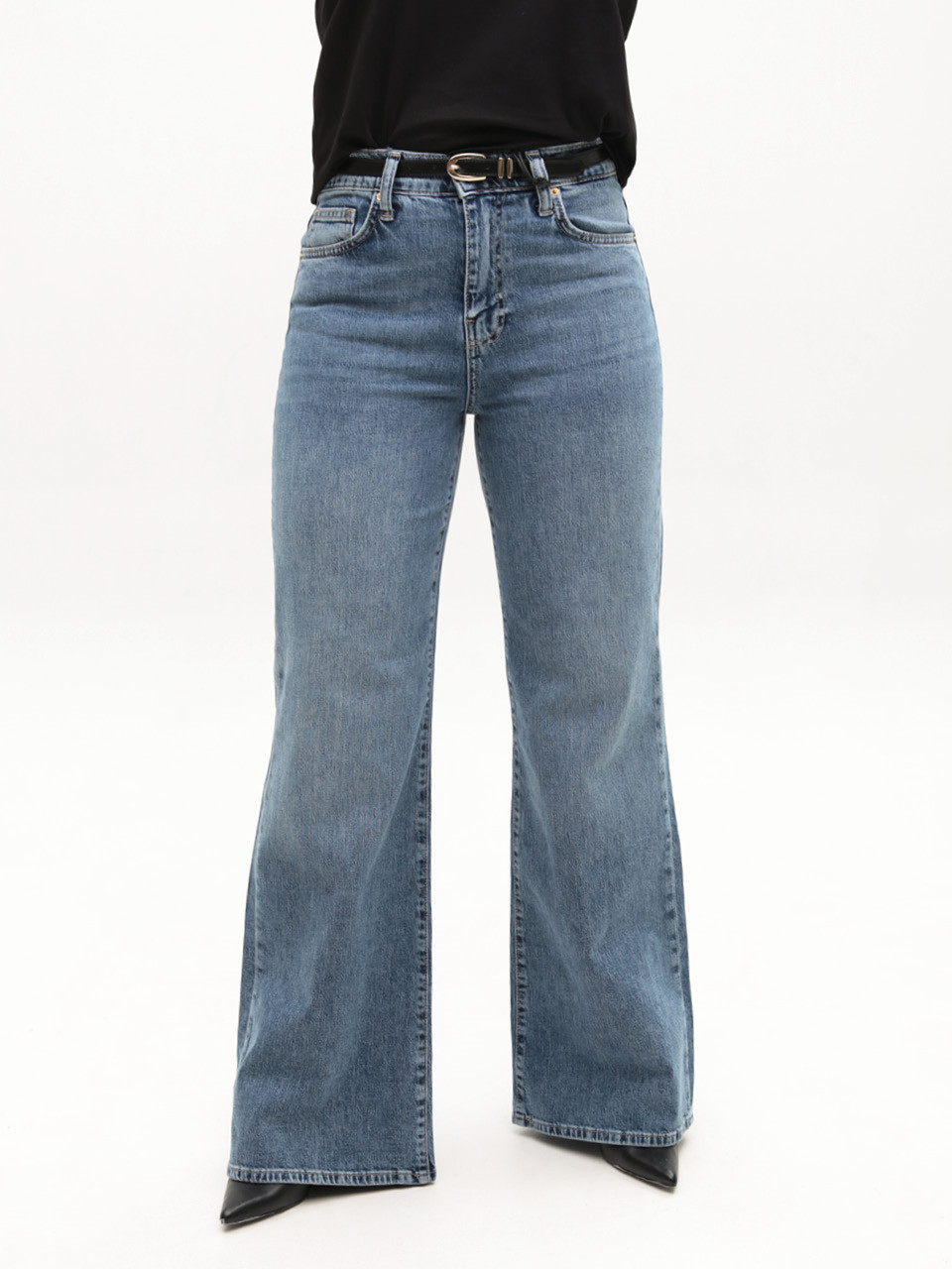 Джинсы женские синие широкие клеш 1660