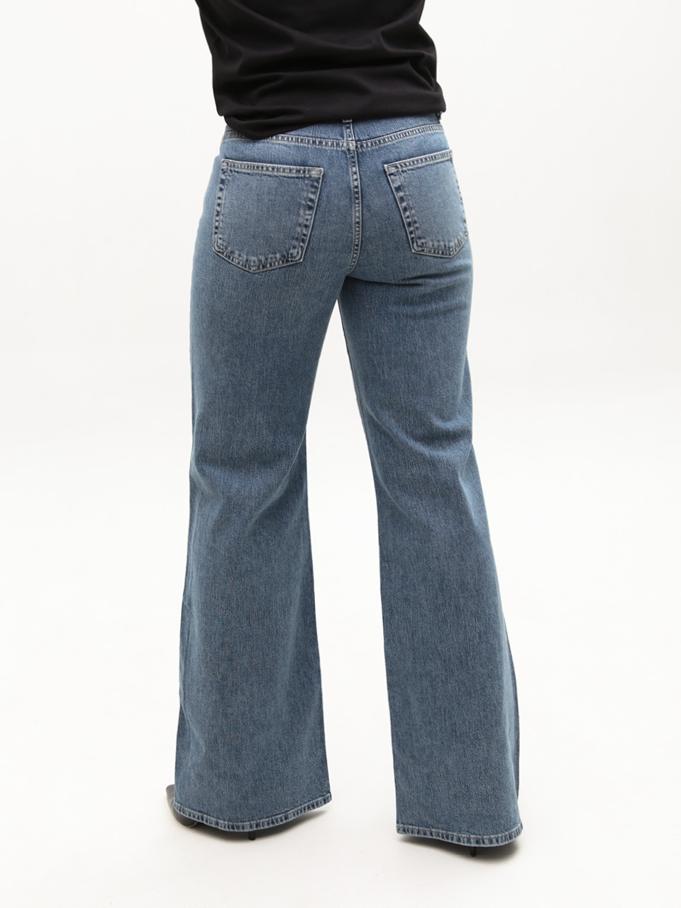 Джинсы женские синие широкие клеш 1660
