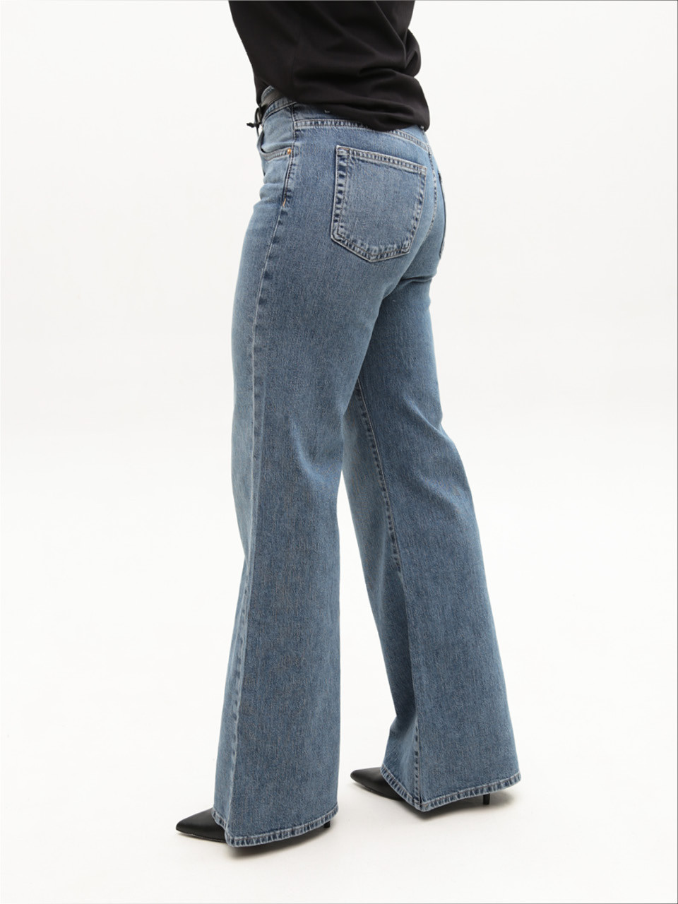 Джинсы женские синие широкие клеш 1660