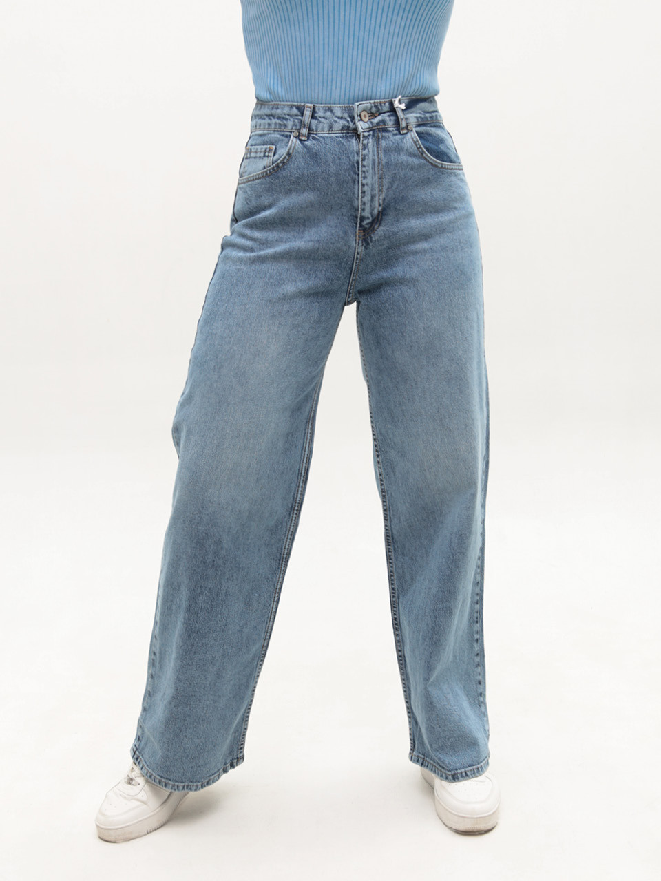 Джинсы женские голубые багги с высокой посадкой 51653