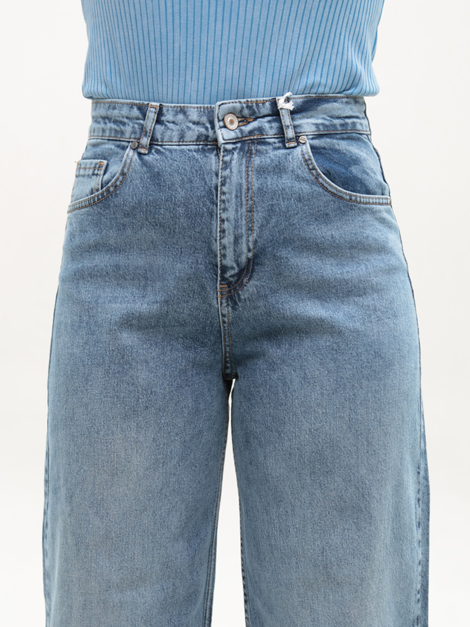 Джинсы женские голубые багги с высокой посадкой 51653
