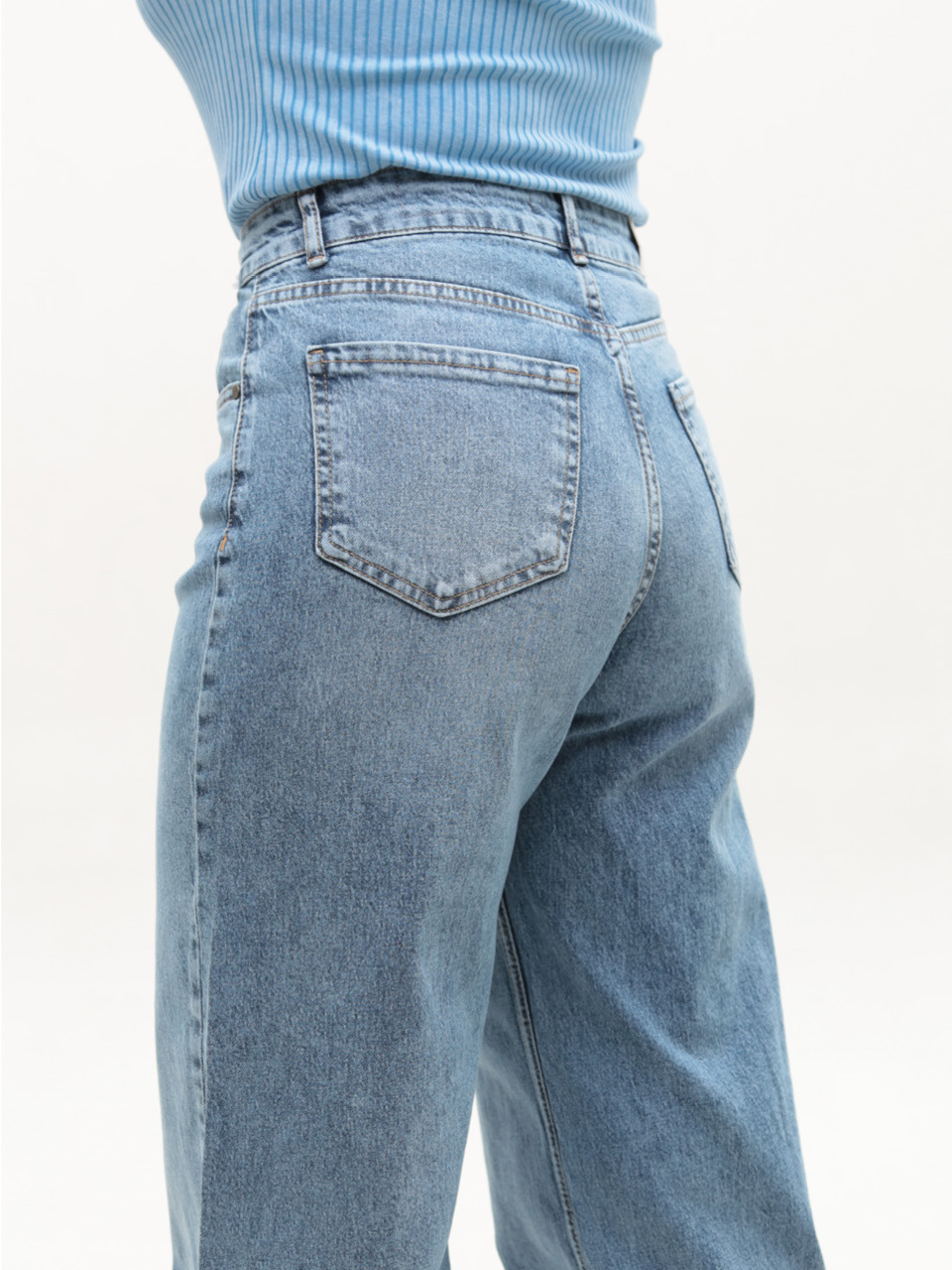 Джинсы женские голубые багги с высокой посадкой 51653