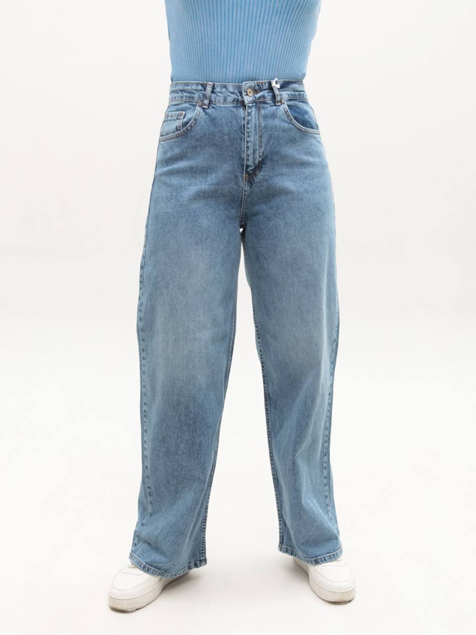 Джинсы женские голубые багги с высокой посадкой 51653