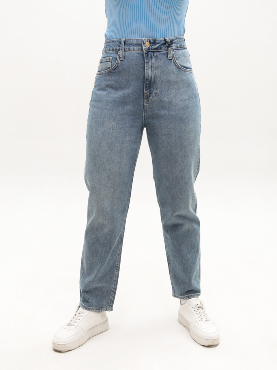 Джинсы женские МОМ прямые светло-синие большие размеры 1658-B