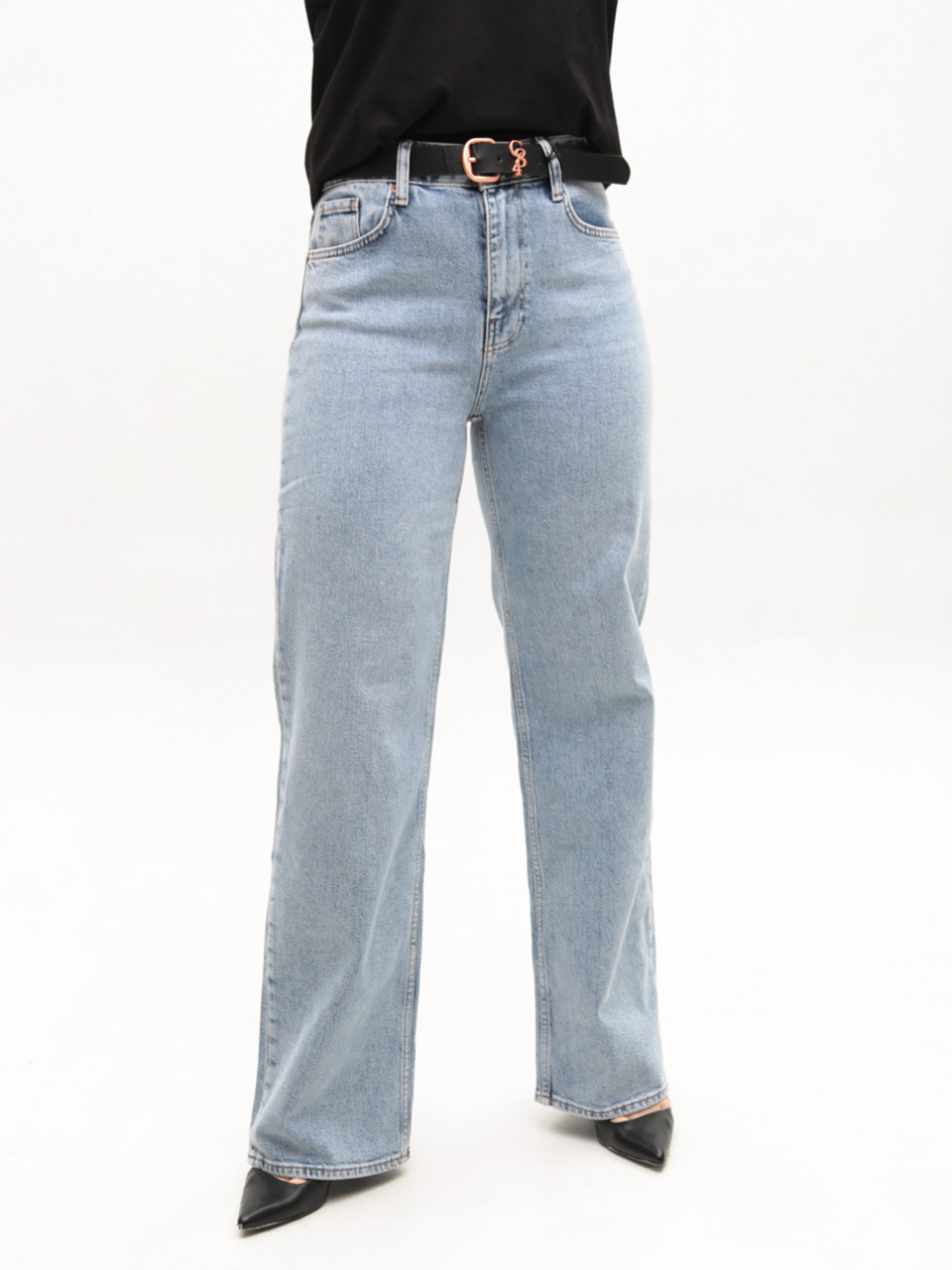 Джинсы женские голубые широкие большие размеры 1209-B-4