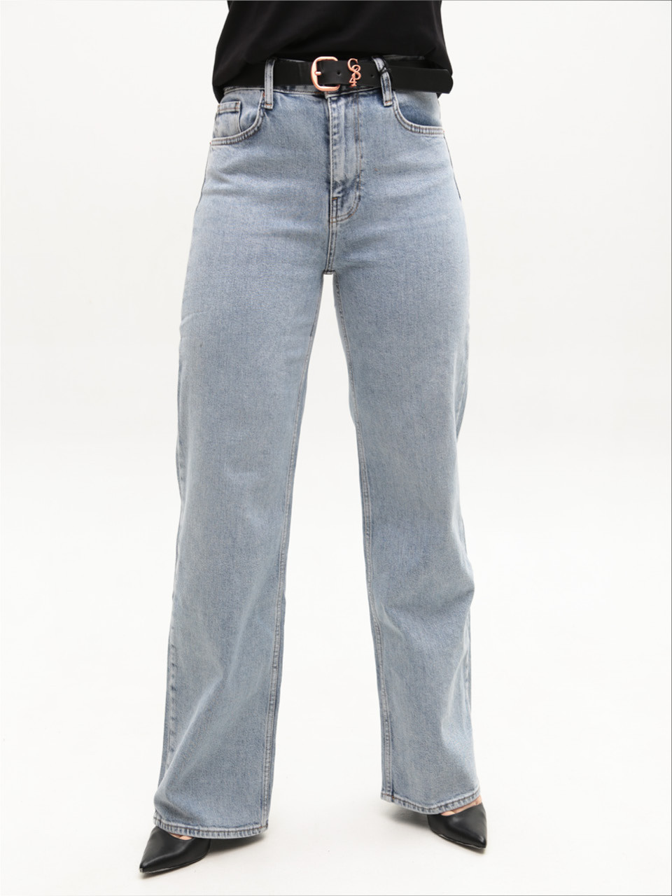 Джинсы женские голубые широкие большие размеры 1209-B-4