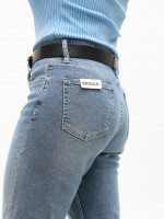 Джинсы женские голубые МОМ прямые со стрейчем 1571