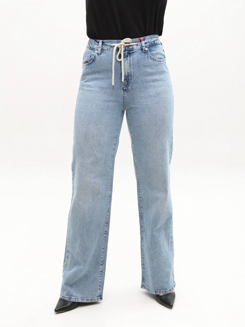 Джинсы женские голубые широкие с резинкой на поясе большие размеры 3338-B-010