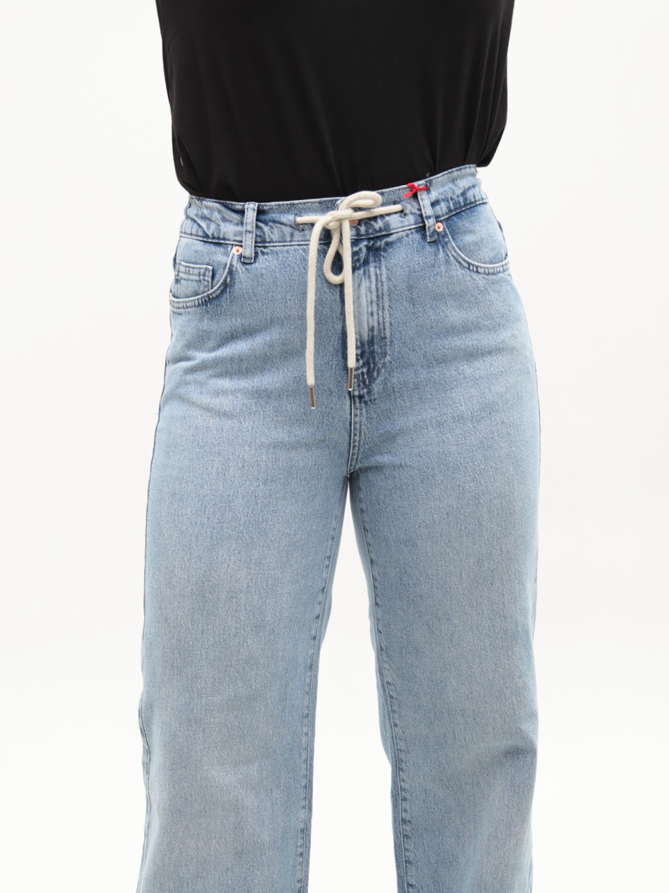 Джинсы женские голубые широкие с резинкой на поясе большие размеры 3338-B-010