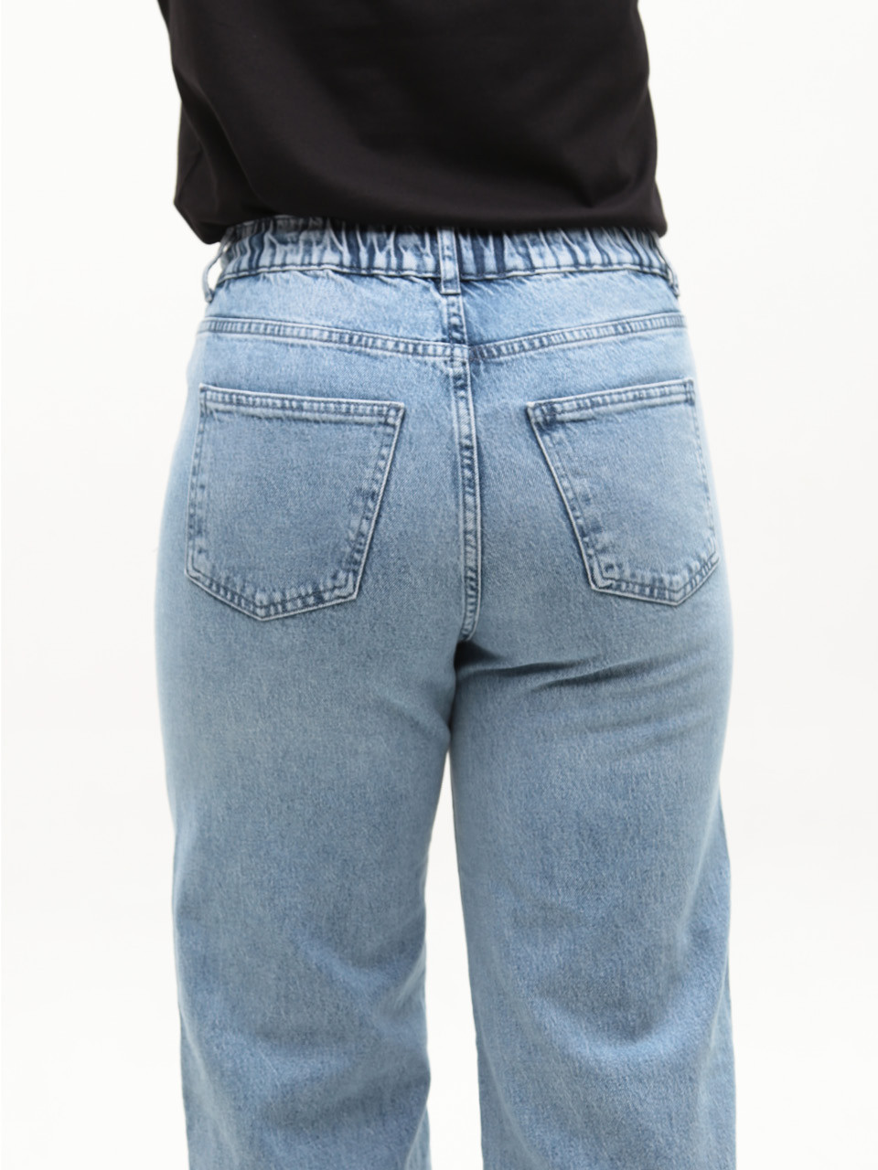 Джинсы женские голубые широкие с резинкой на поясе большие размеры 3338-B-010