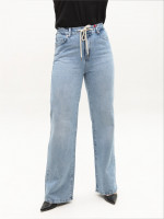 Джинсы женские голубые широкие с резинкой на поясе большие размеры 3338-B-010