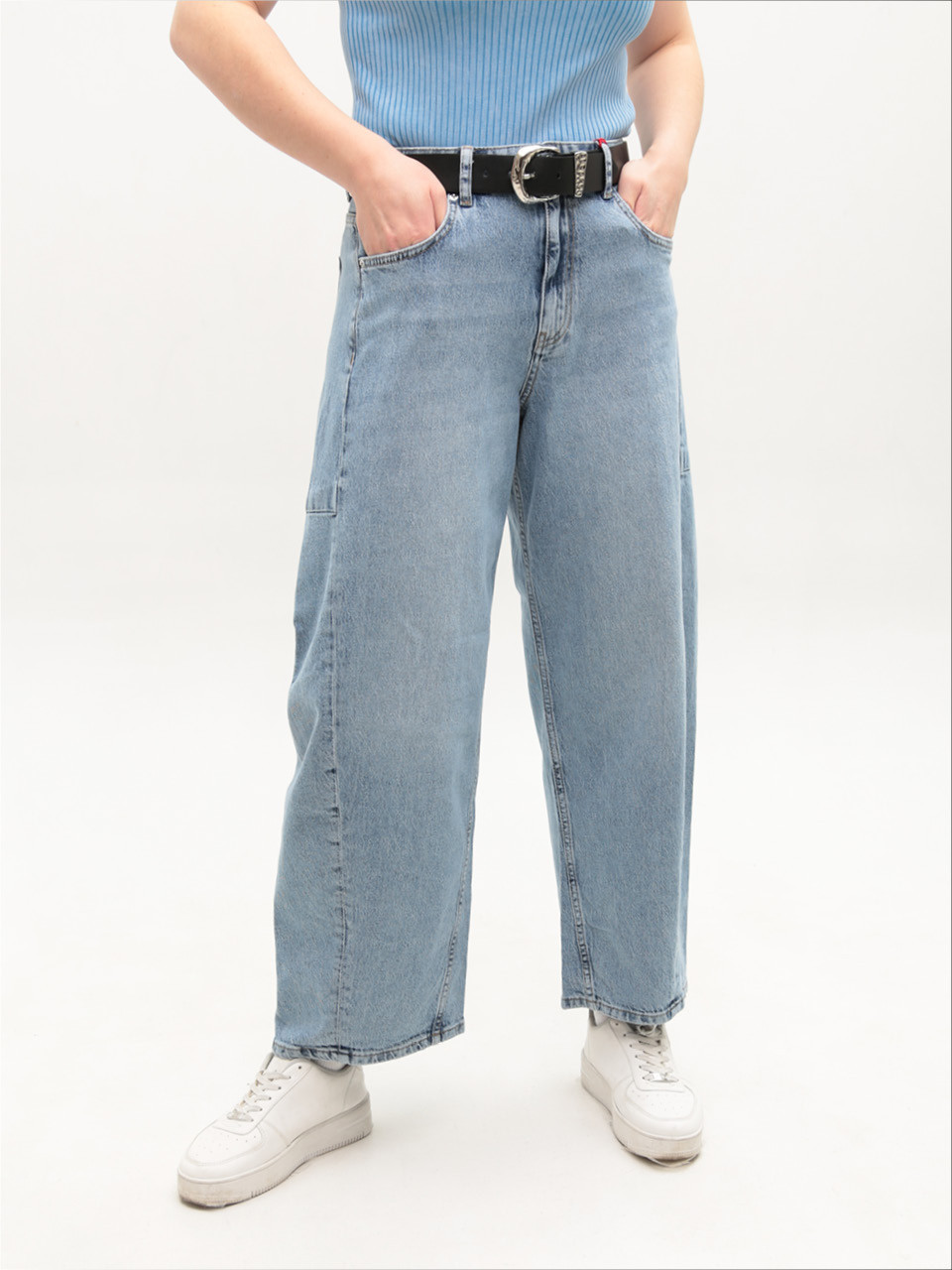 Джинсы женские голубые балуны с высокой посадкой 3335--010