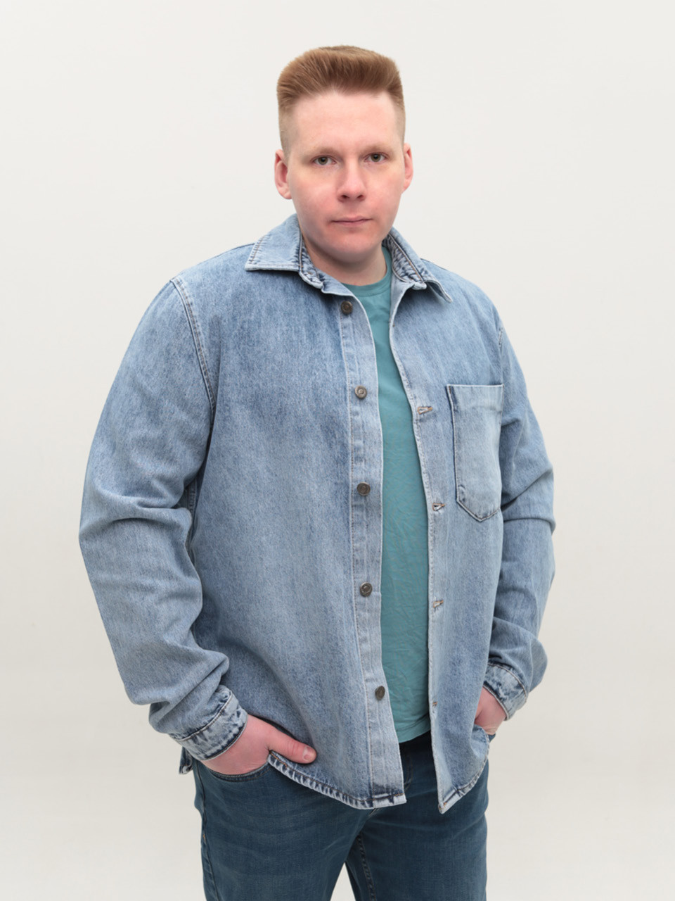 Куртка-рубашка мужская джинсовая голубая 80865