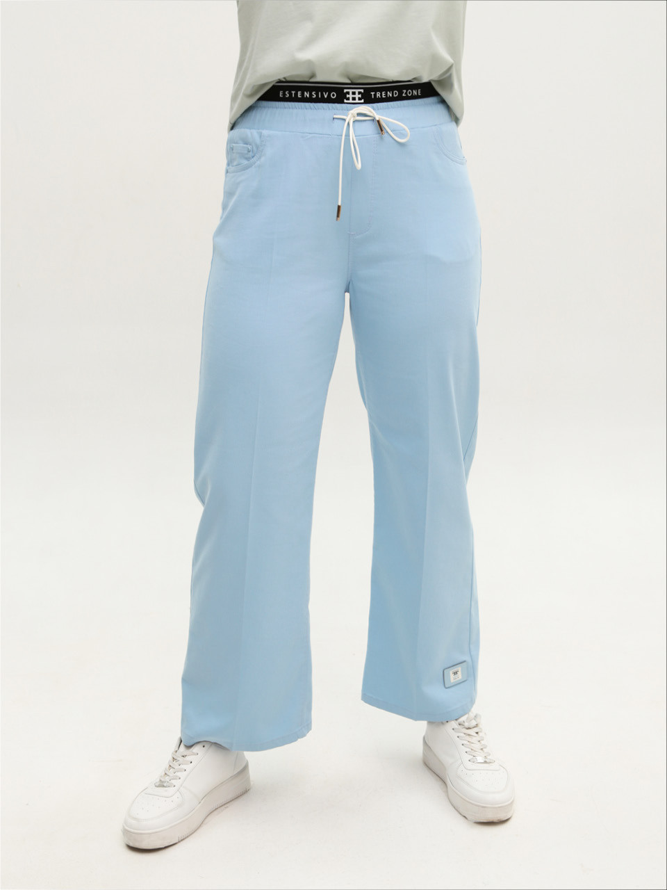 Брюки женские голубые тонкие на резинке 1629-1