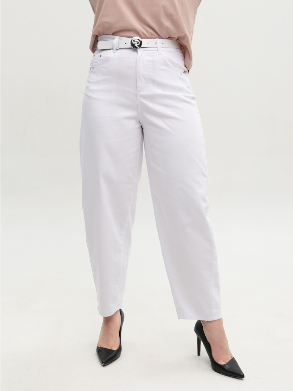 Брюки женские белые бананы тонкие 10757-2