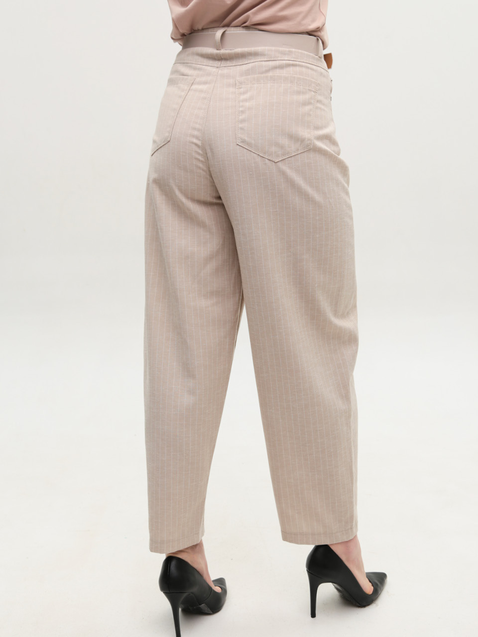 Брюки женские бежевые в полоску багги тонкие 20750-B-3