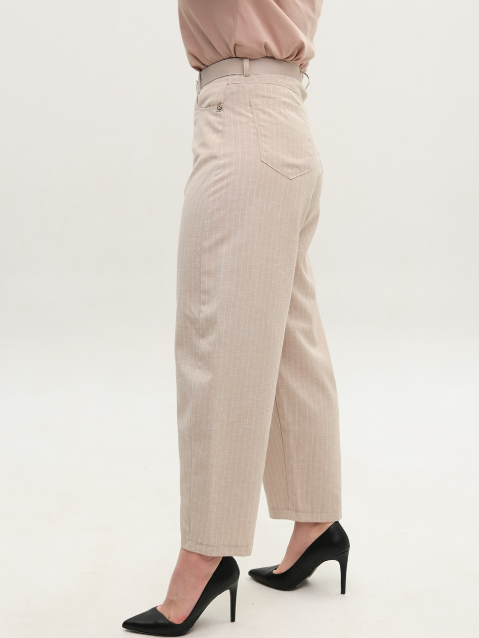 Брюки женские бежевые в полоску багги тонкие 20750-B-3