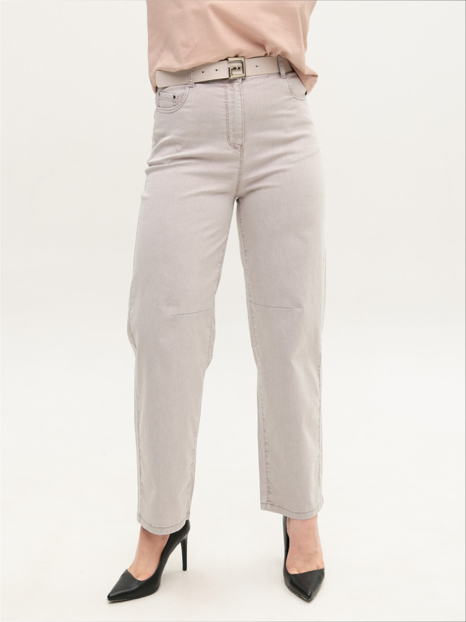 Джинсы женские бежевые прямые тонкие большие размеры 8036-B-1