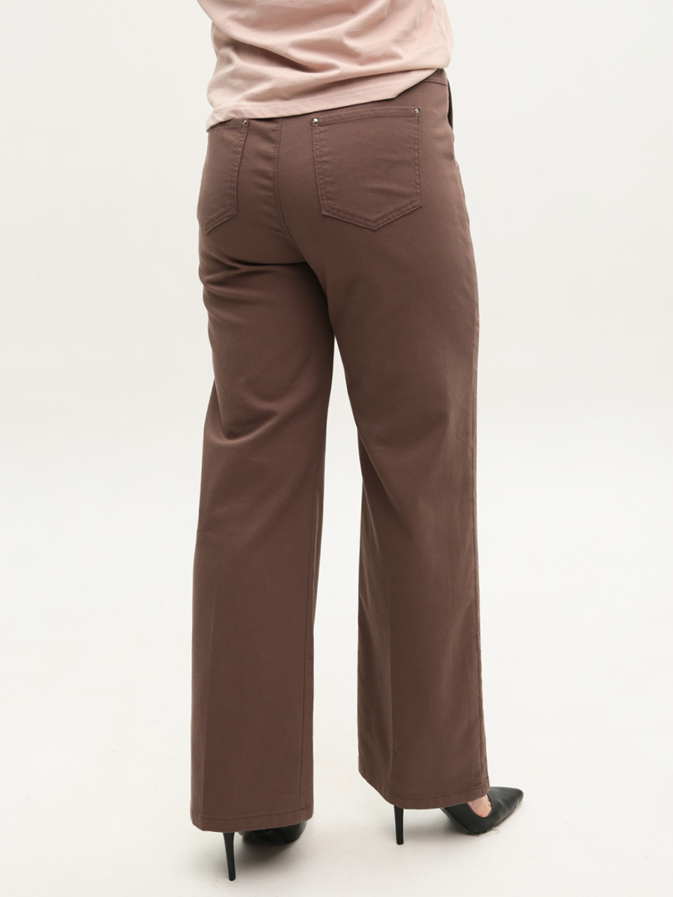 Брюки женские коричневые широкие тонкие с резинкой большие 1812-B-5