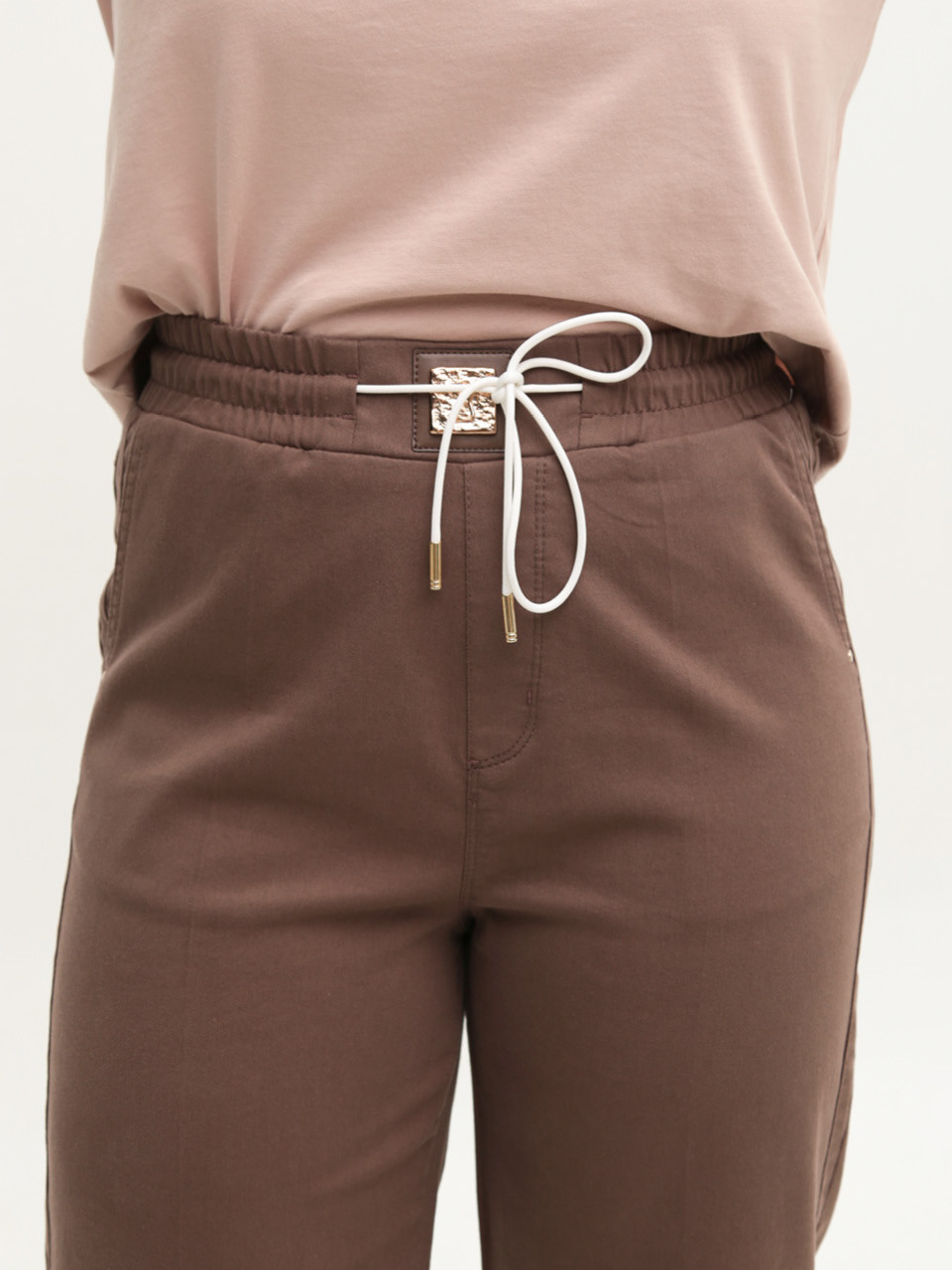 Брюки женские коричневые широкие тонкие с резинкой большие 1812-B-5