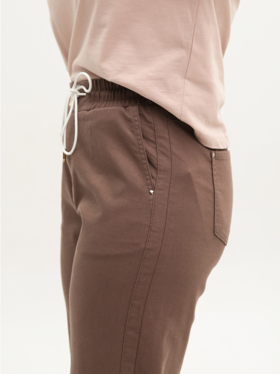 Брюки женские коричневые широкие тонкие с резинкой большие 1812-B-5