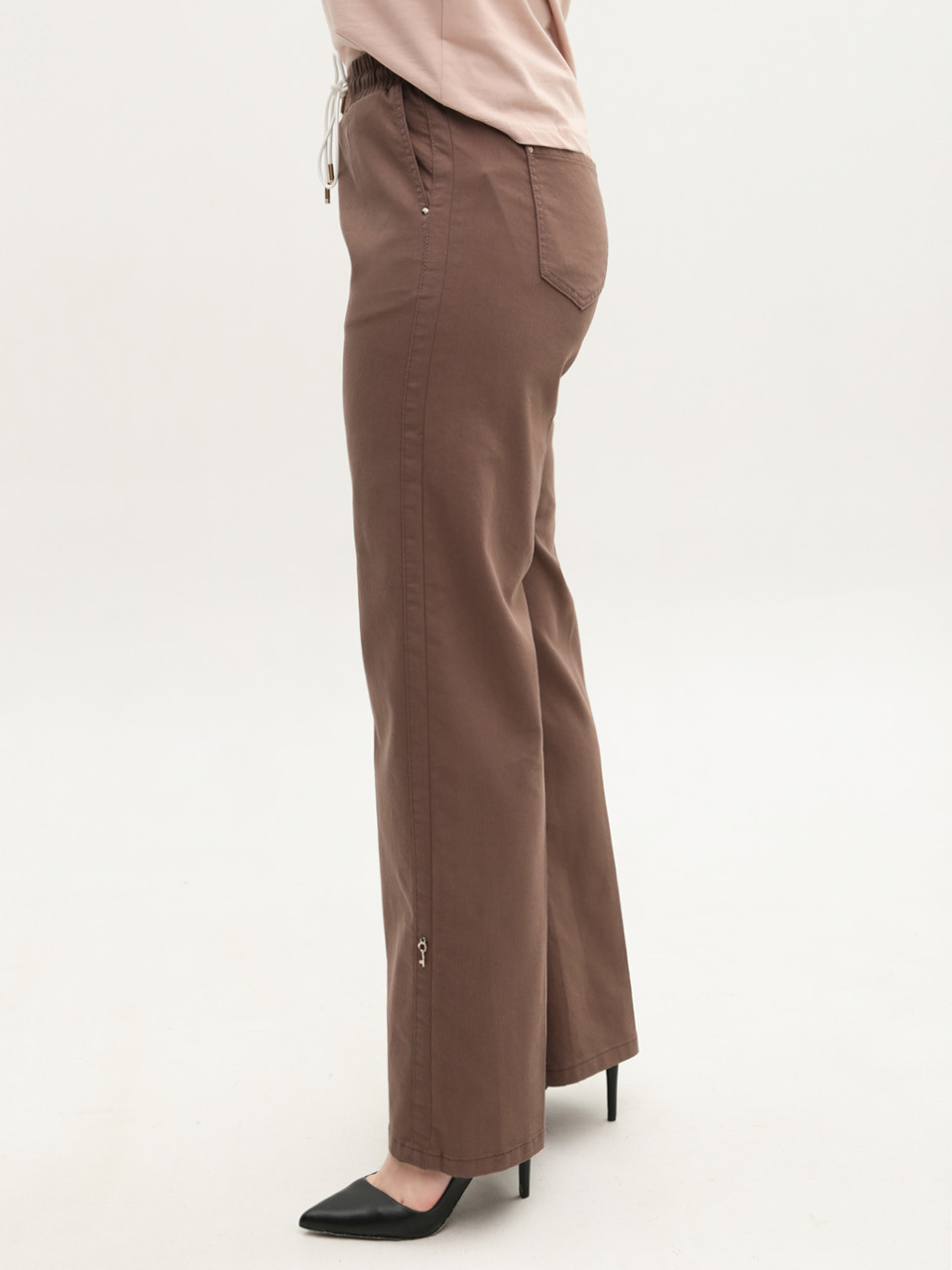 Брюки женские коричневые широкие тонкие с резинкой большие 1812-B-5