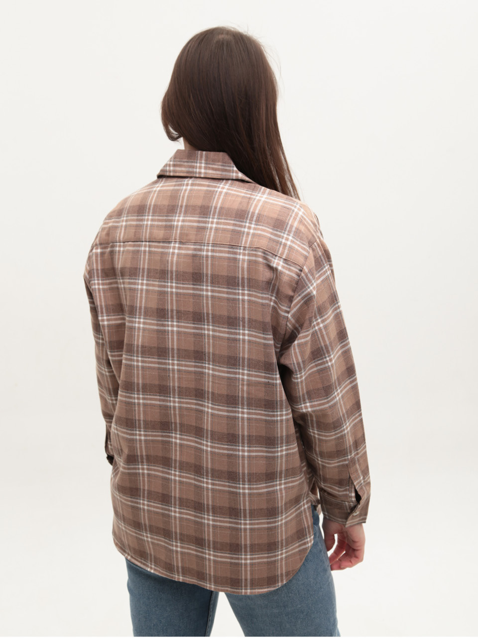 Рубашка женская коричневая в клетку тонкая 145-5