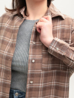 Рубашка женская коричневая в клетку тонкая 145-5