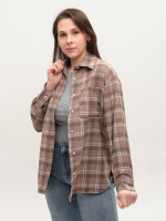 Рубашка женская коричневая в клетку тонкая 145-5