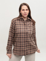 Рубашка женская коричневая в клетку тонкая 145-6