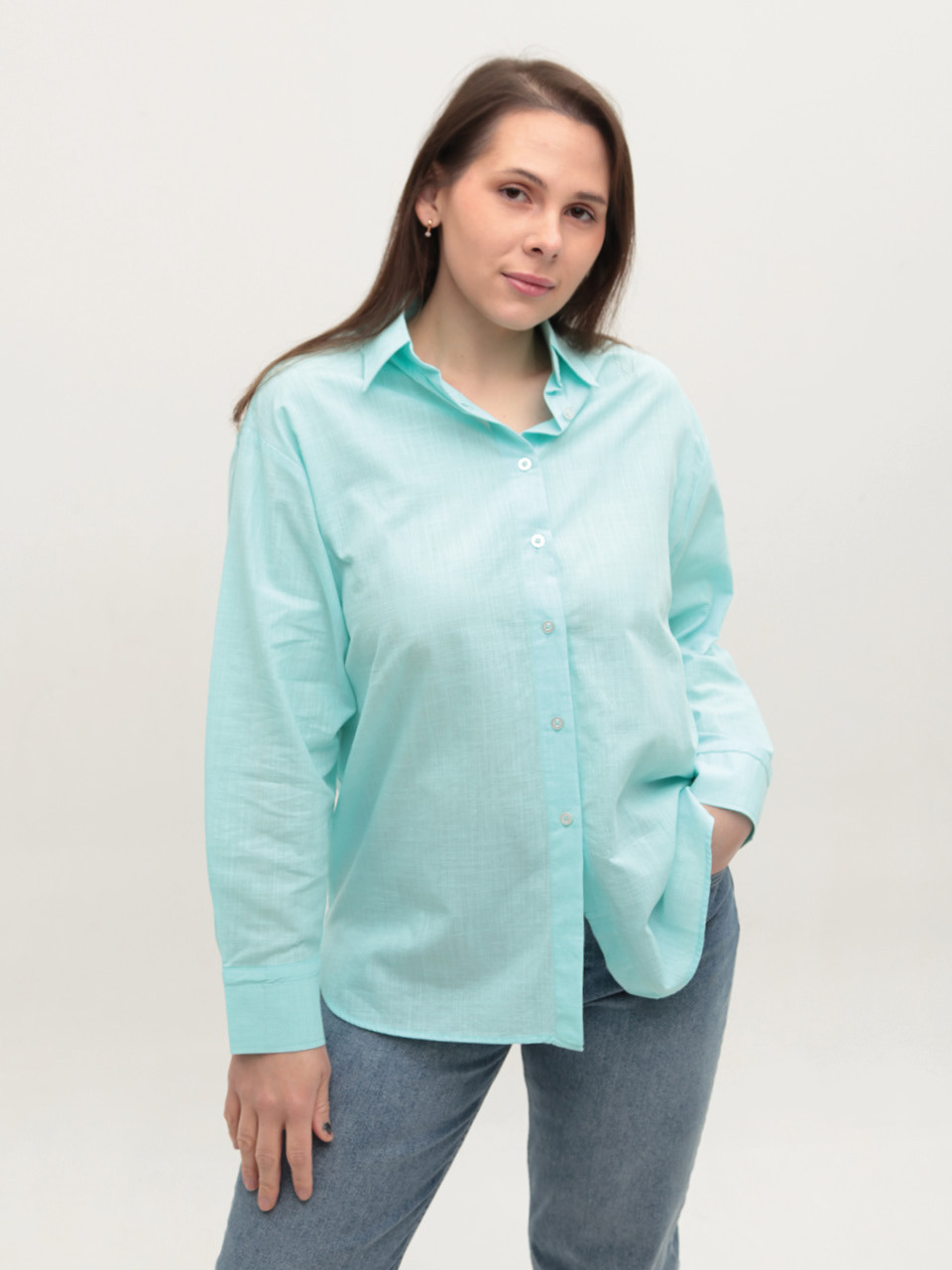 Рубашка женская ментоловая тонкая 155-1