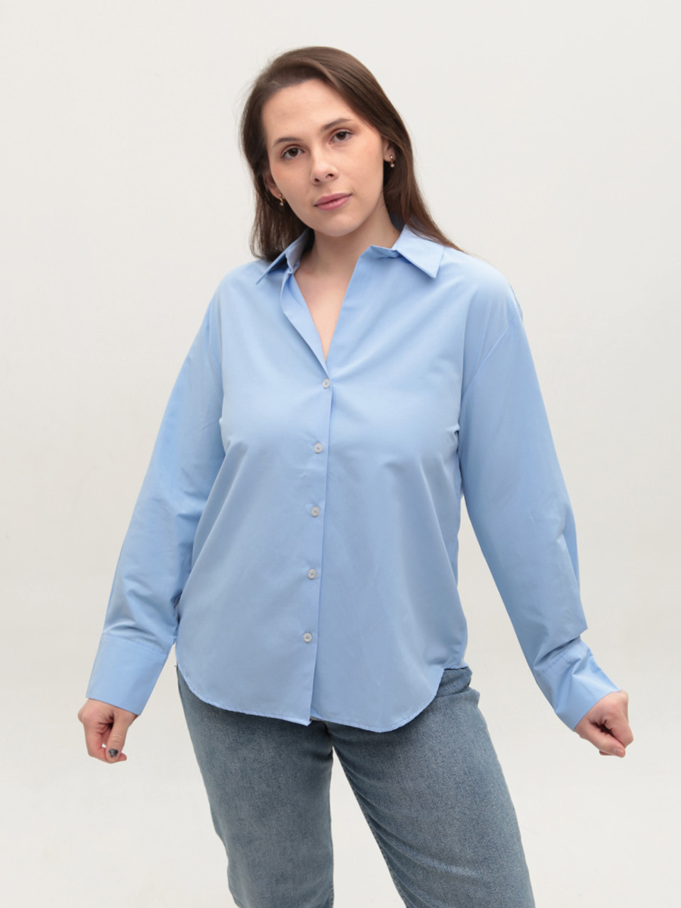 Рубашка женская голубая классическая прямая 150-3