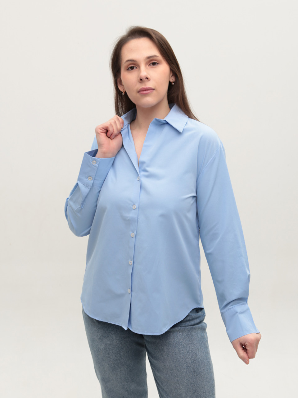 Рубашка женская голубая классическая прямая 150-3