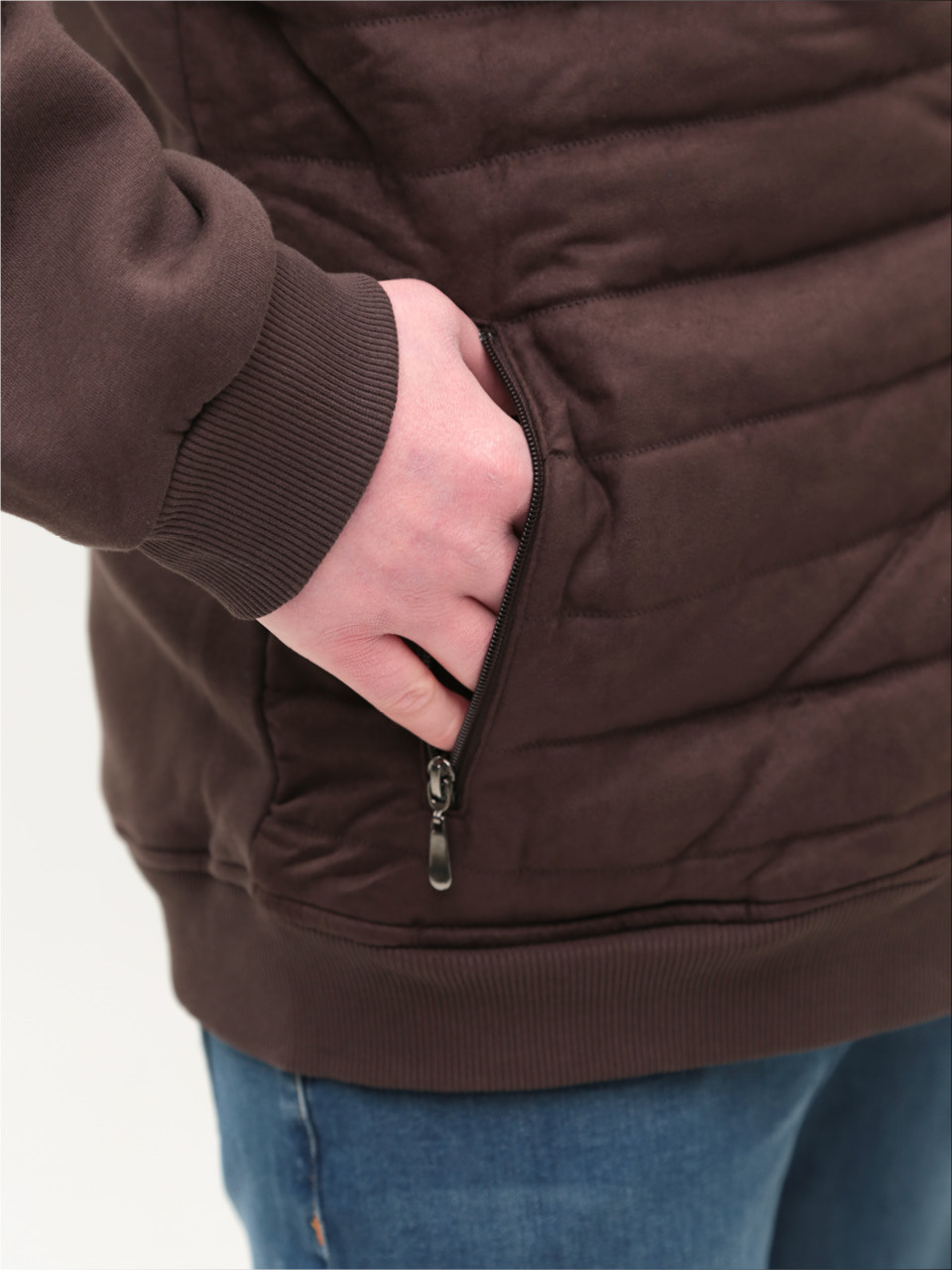 Кофта чоловіча коричнева на блискавці на флісі 106-B-3