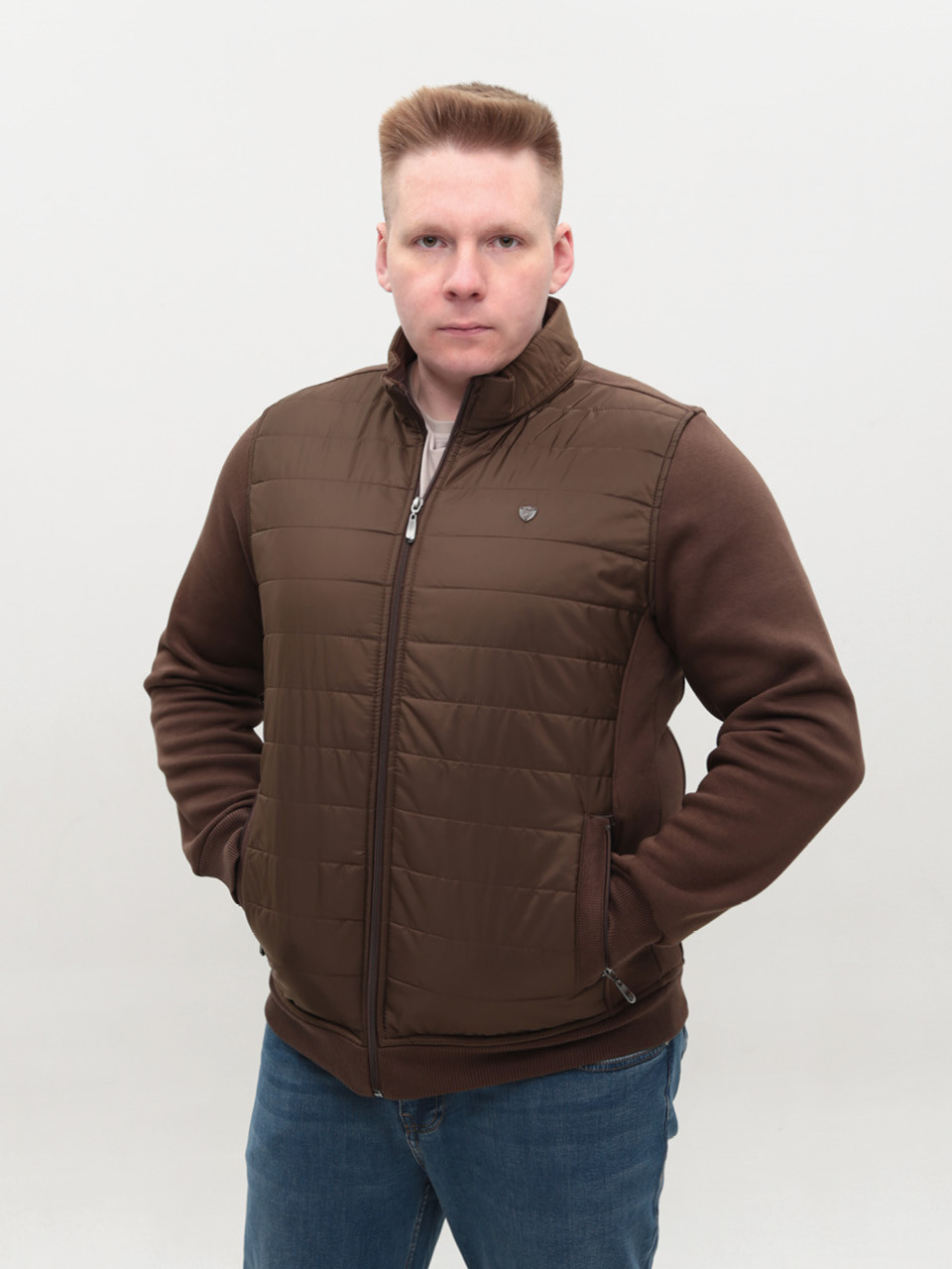 Кофта мужская коричневая на молнии на флисе 401-3