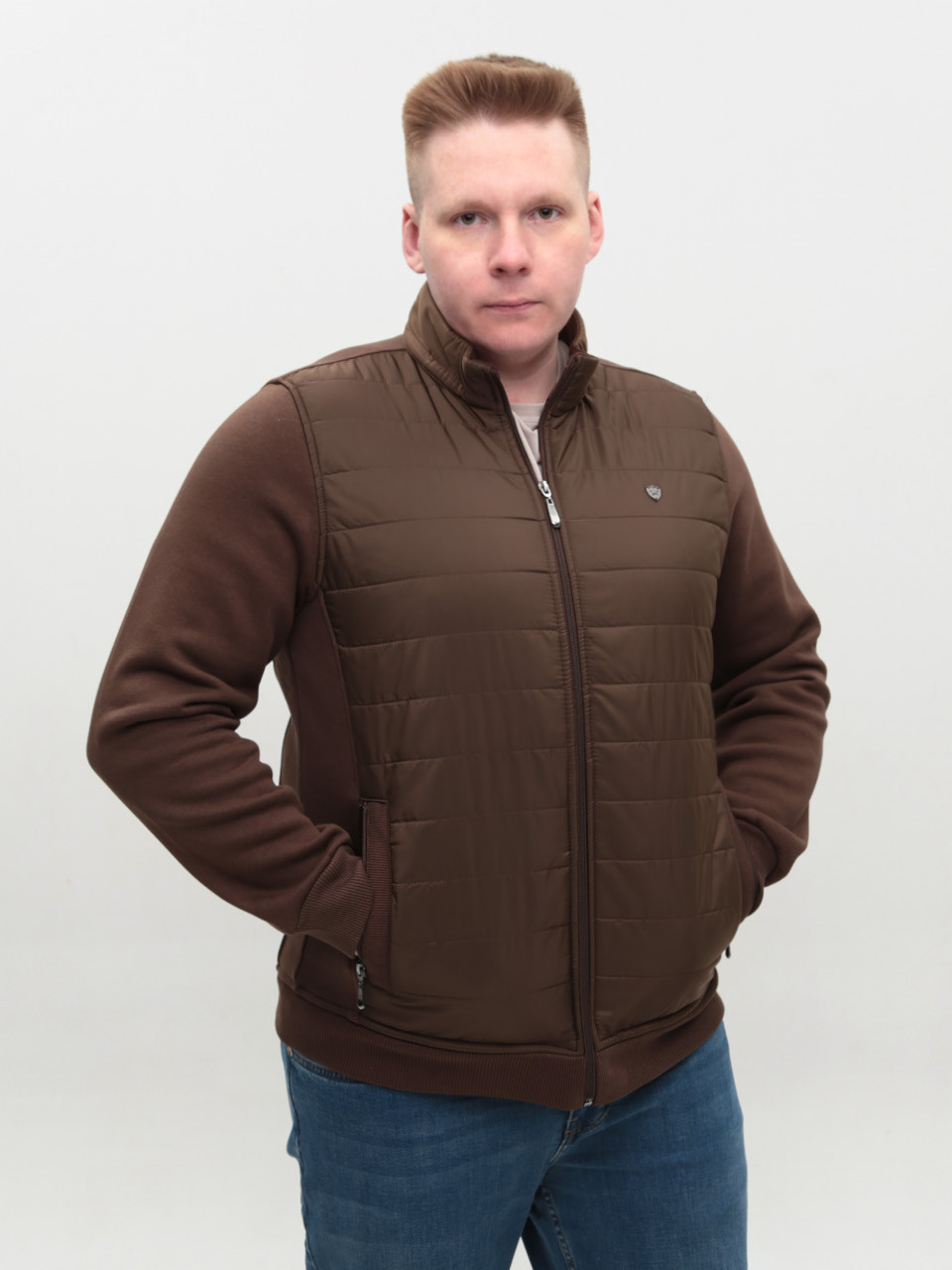 Кофта мужская коричневая на молнии на флисе 401-3