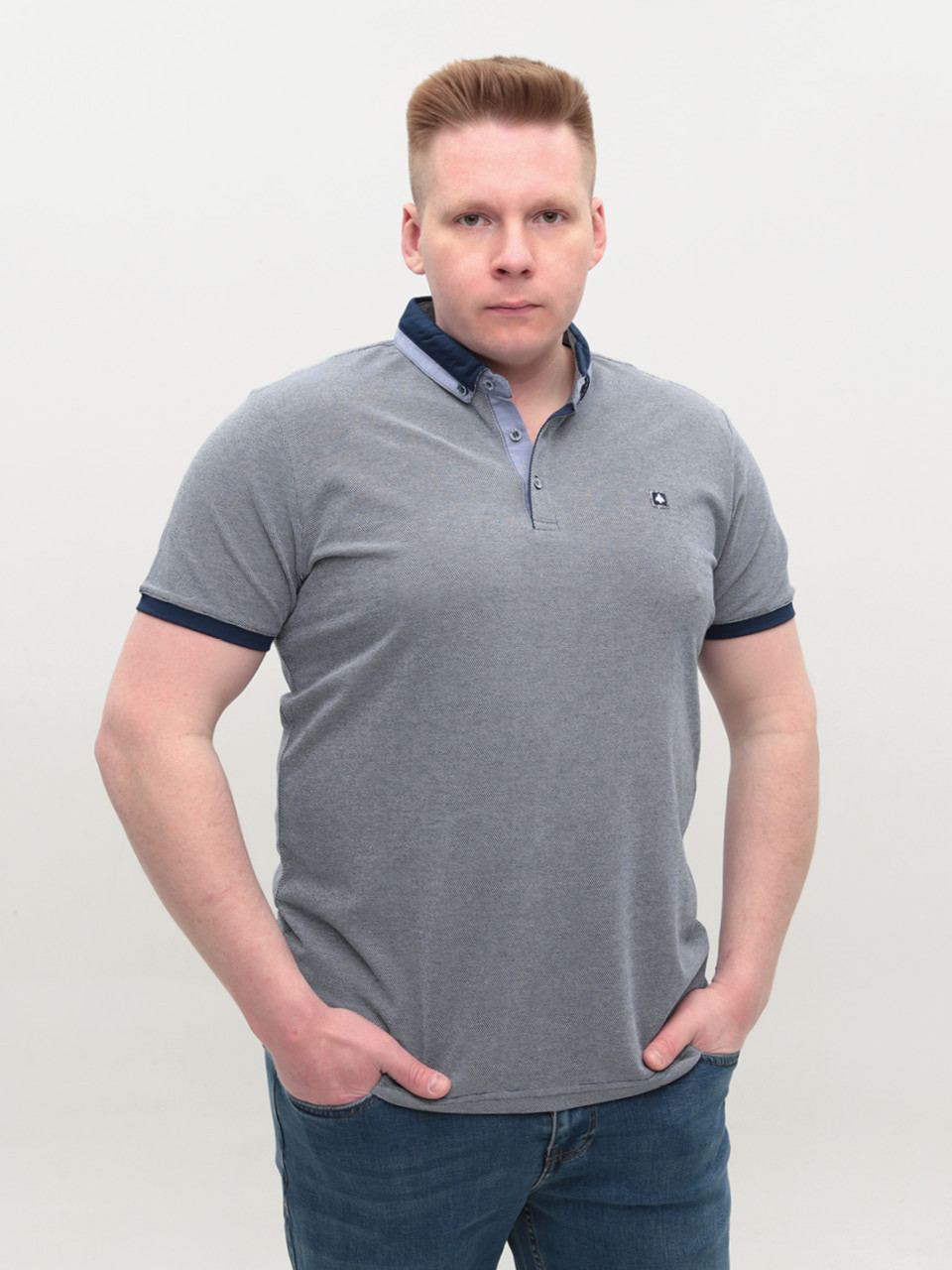 Поло чоловіче синє короткий тонкий рукав 9217-1