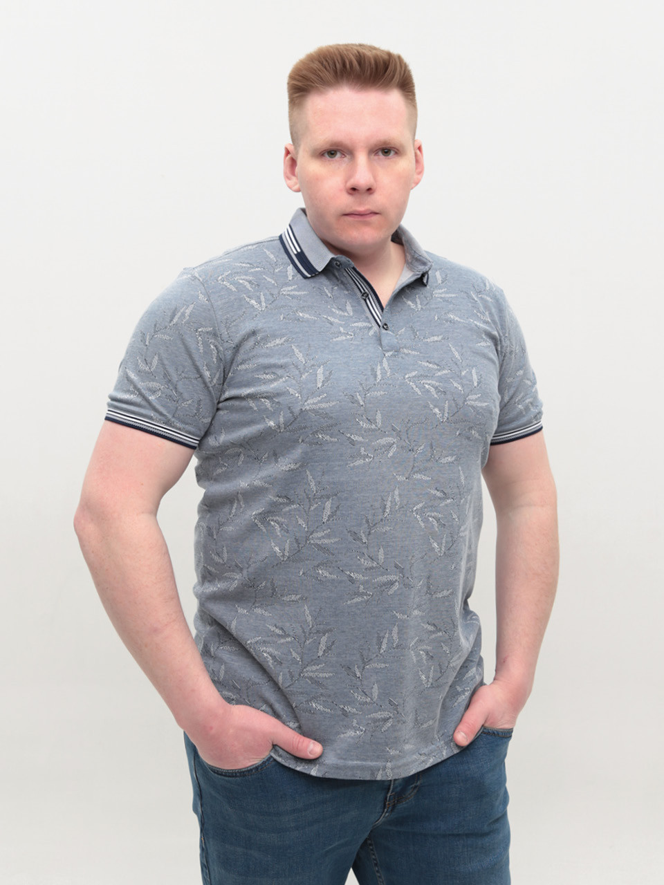 Поло чоловіче синє короткий рукав з принтом 9437-2