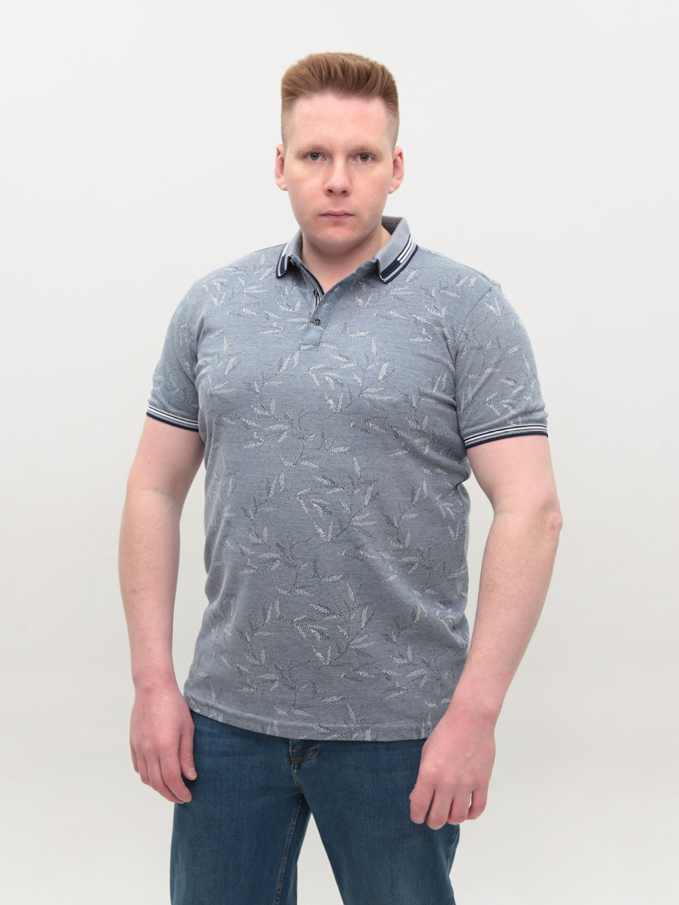 Поло чоловіче синє короткий рукав з принтом 9437-2