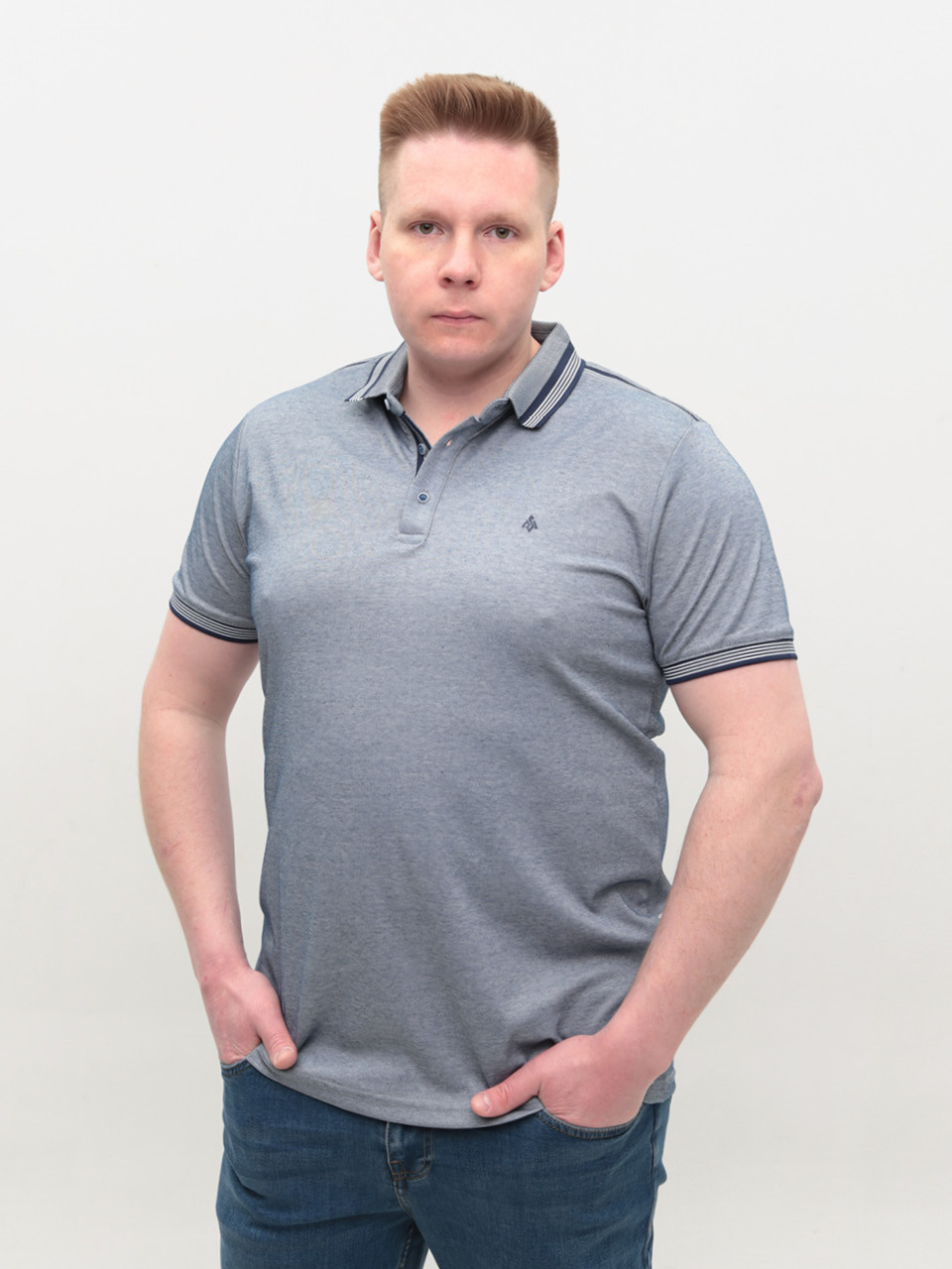 Поло чоловіче синє короткий тонкий рукав 9607-2