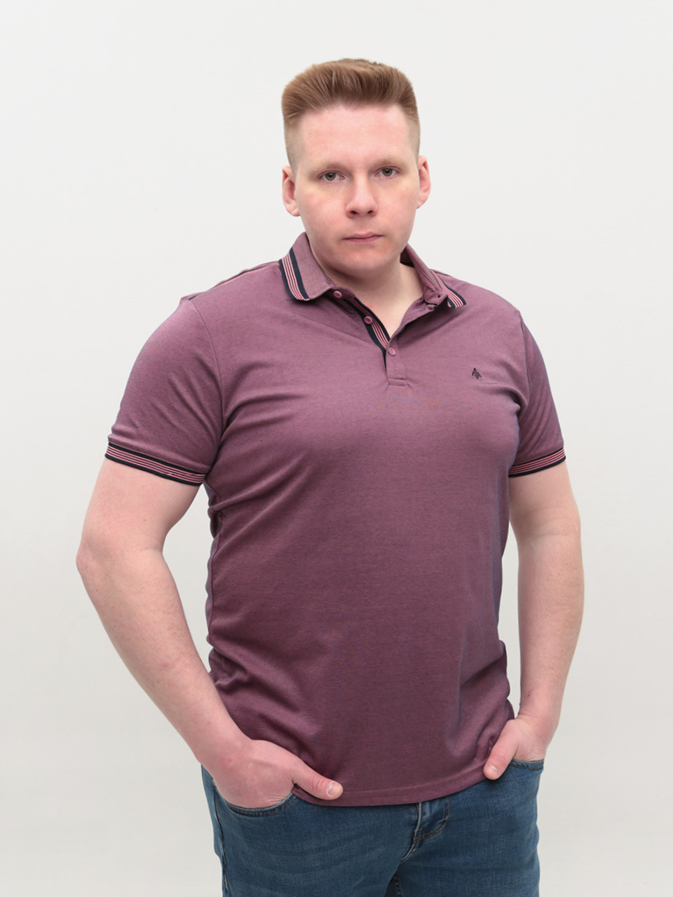 Поло чоловіче рожеве короткий тонкий рукав 9607-10