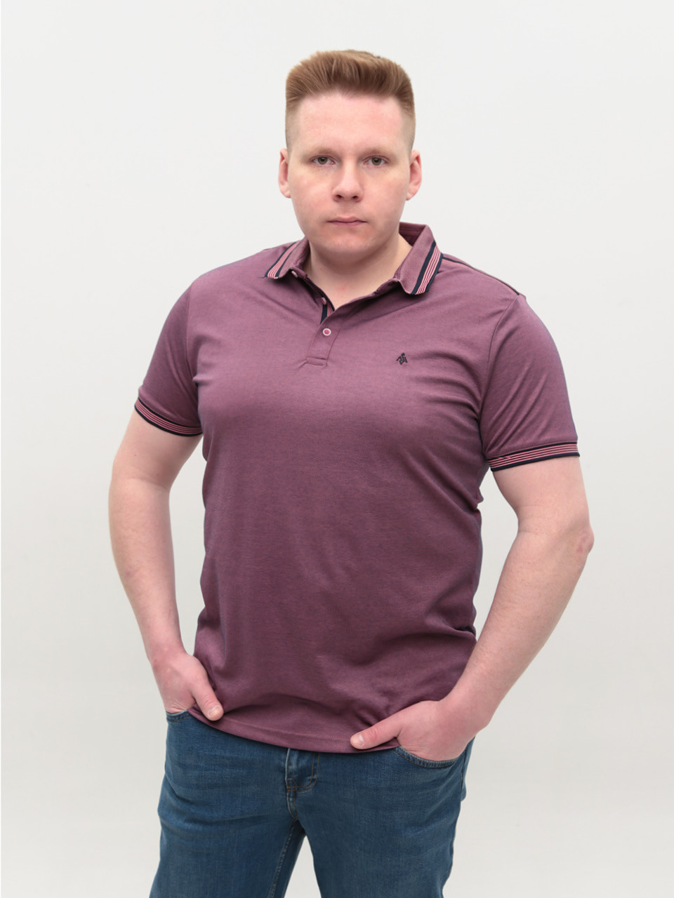 Поло чоловіче рожеве короткий тонкий рукав 9607-10