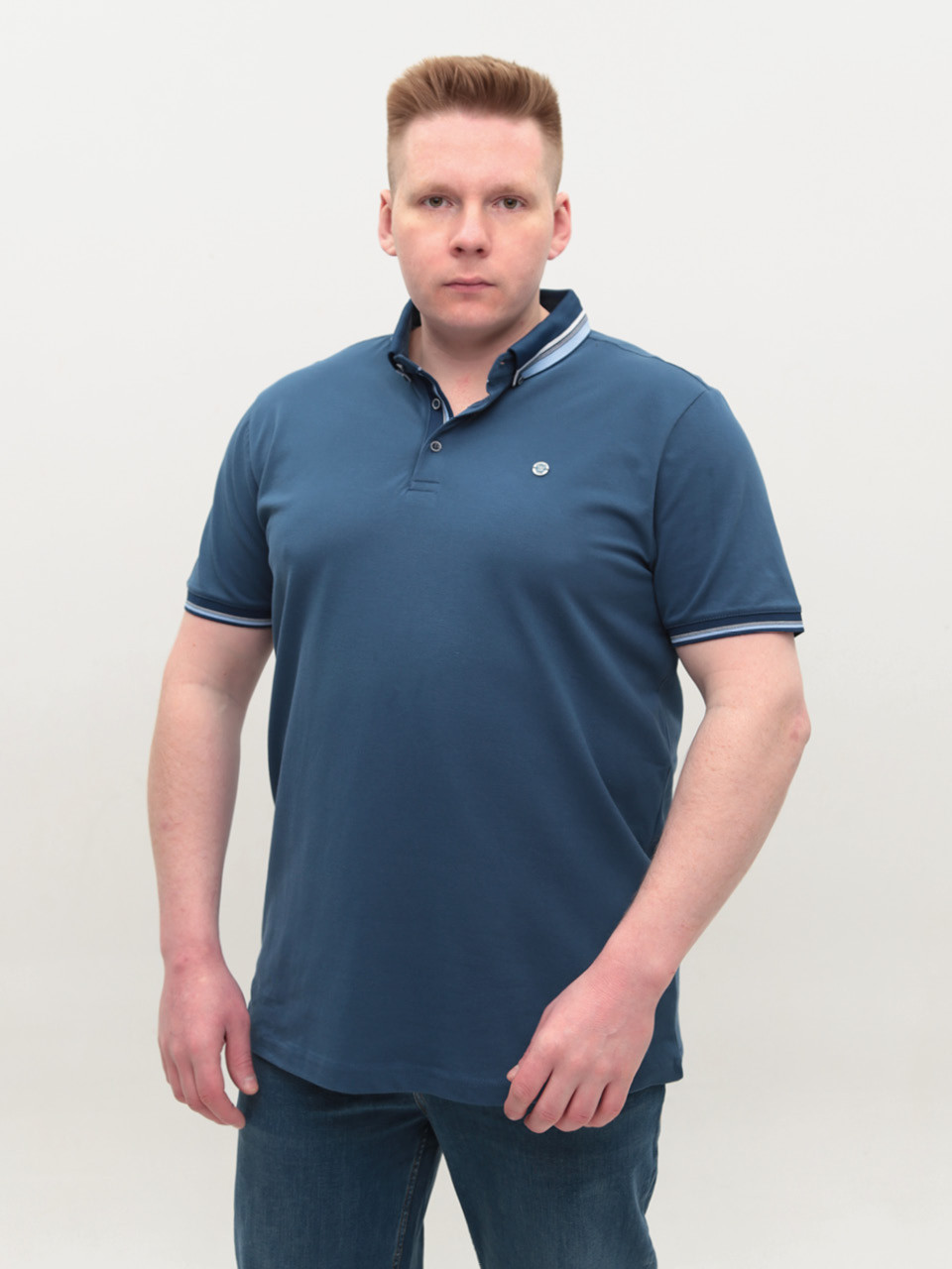 Поло чоловіче синє короткий рукав великі розміри 9612-B-1